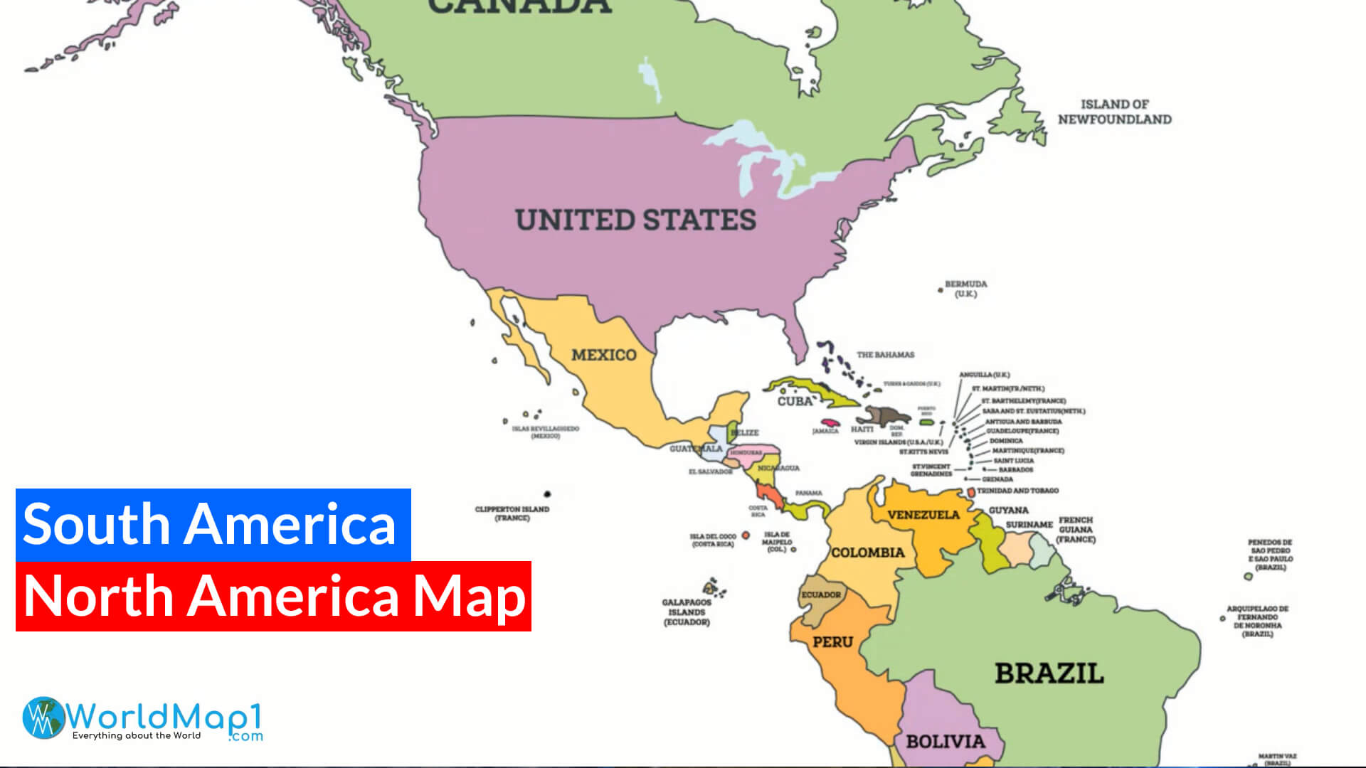 North America and South America Map